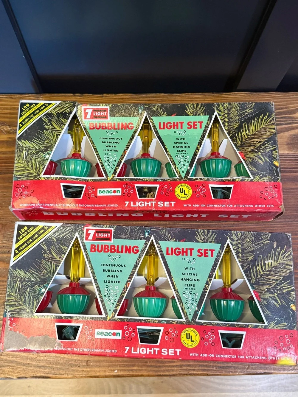 NOS 2 sets of 7 Beacon vintage colored bubble Christmas lights